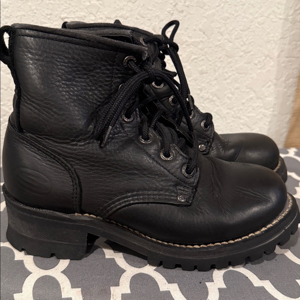 Black Leather Logger Women's Work Boots